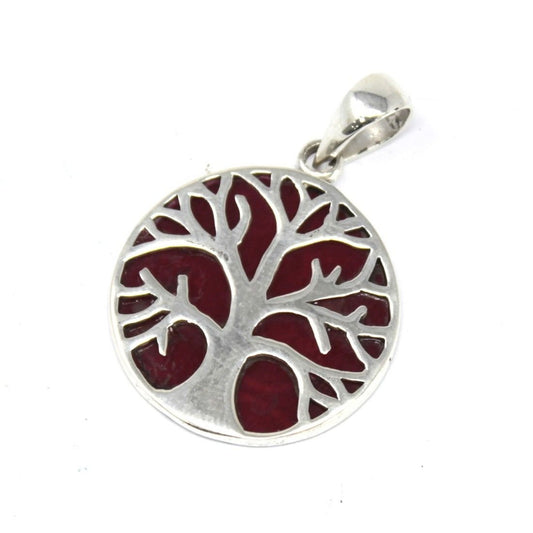 Polished Tree of Life Silver Pendant 22mm - Coral Effect featuring natural patterning and unique variations - Luna Panther