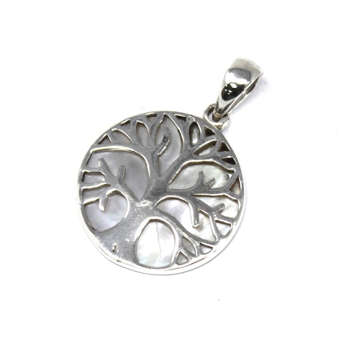 Polished Tree of Life Silver Pendant 22mm - Mother of Pearl featuring natural patterning and unique variations - Luna Panther