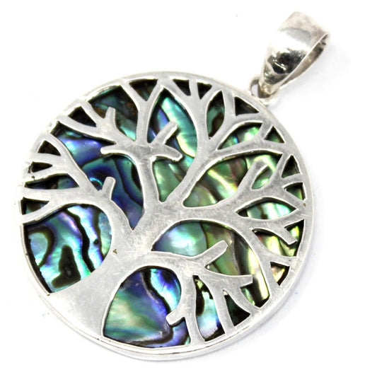 Polished Tree of Life Silver Pendant 30mm - Abalone featuring natural patterning and unique variations - Luna Panther