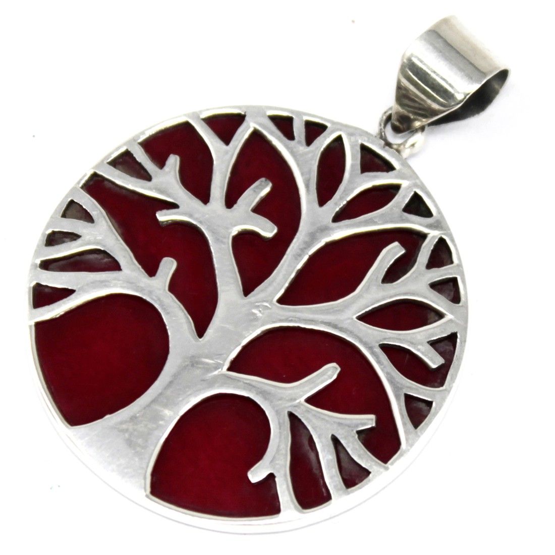 Polished Tree of Life Silver Pendant 30mm - Coral Effect featuring natural patterning and unique variations - Luna Panther