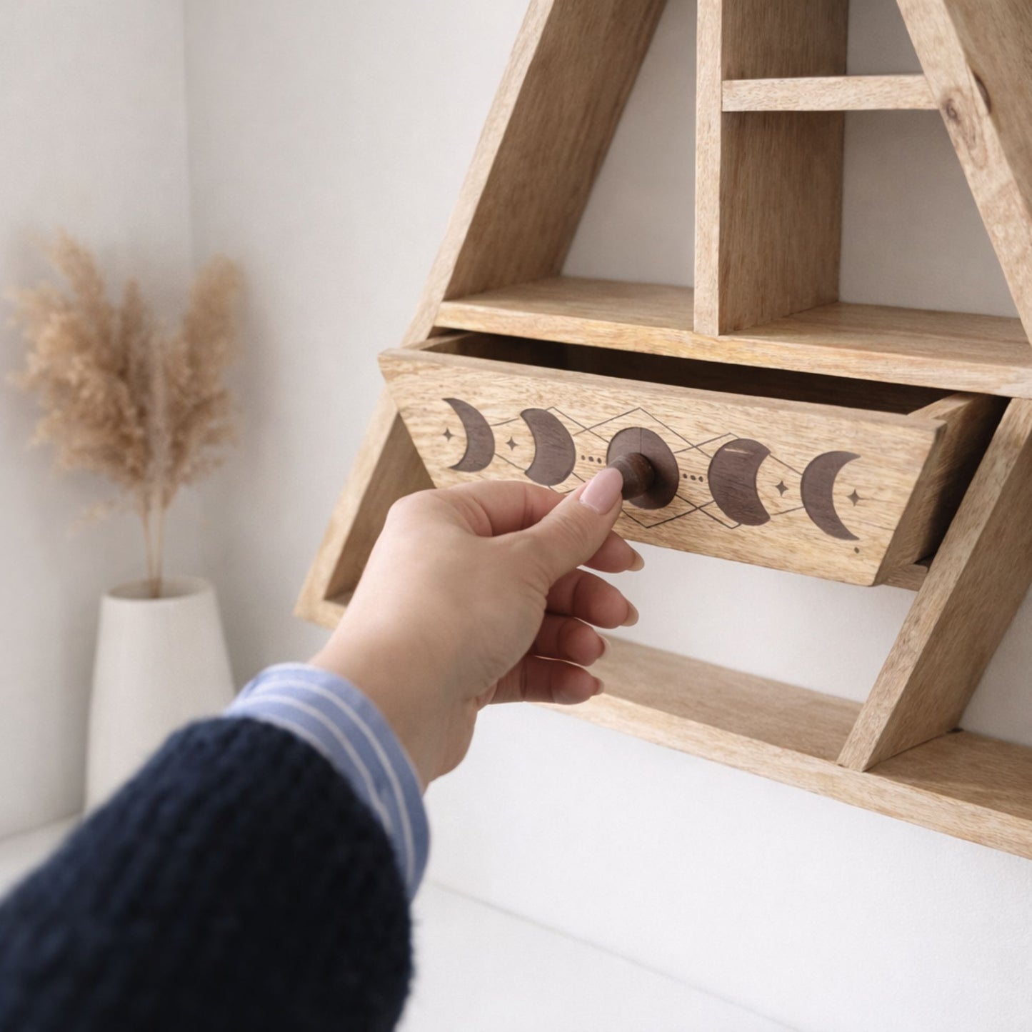 Triangle Shaped Wall Shelf with Drawer - Luna Panther