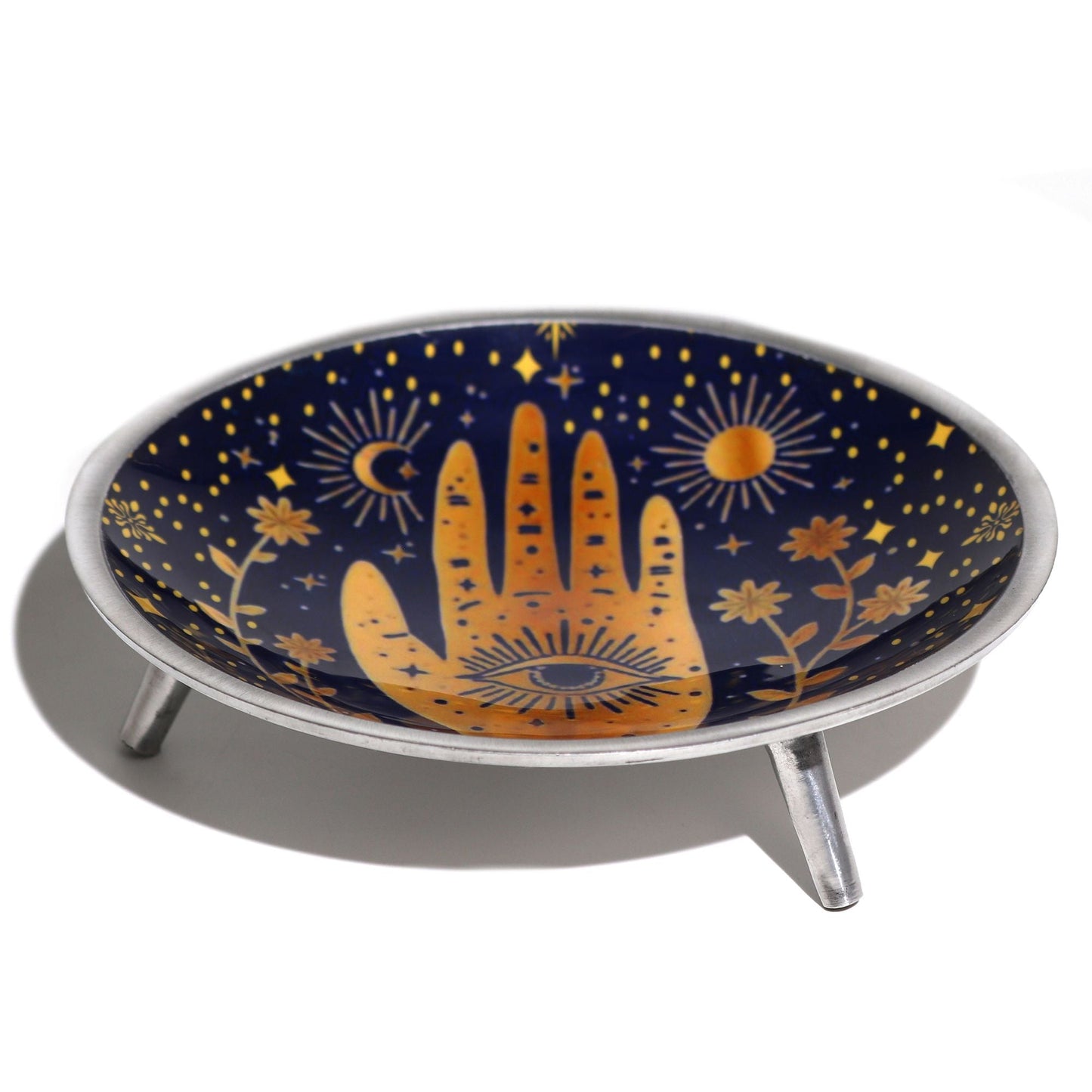 Triple Leg Enamelled Offering Plate - Hamsa Midnight Blue - Luna Panther
