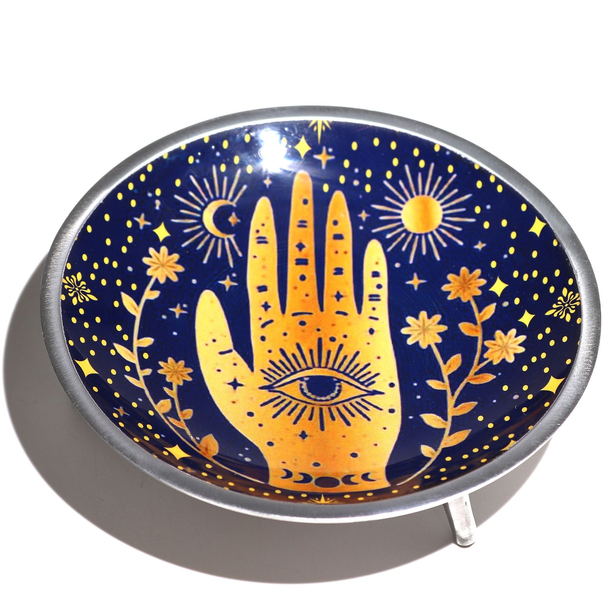 Triple Leg Enamelled Offering Plate - Hamsa Midnight Blue - Luna Panther