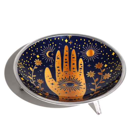 Triple Leg Enamelled Offering Plate - Hamsa Midnight Blue - Luna Panther
