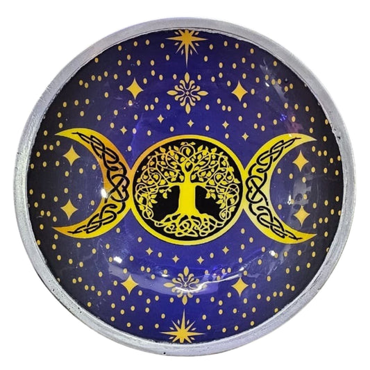 Triple Leg Enamelled Offering Plate - Purple Triple Moon - Luna Panther