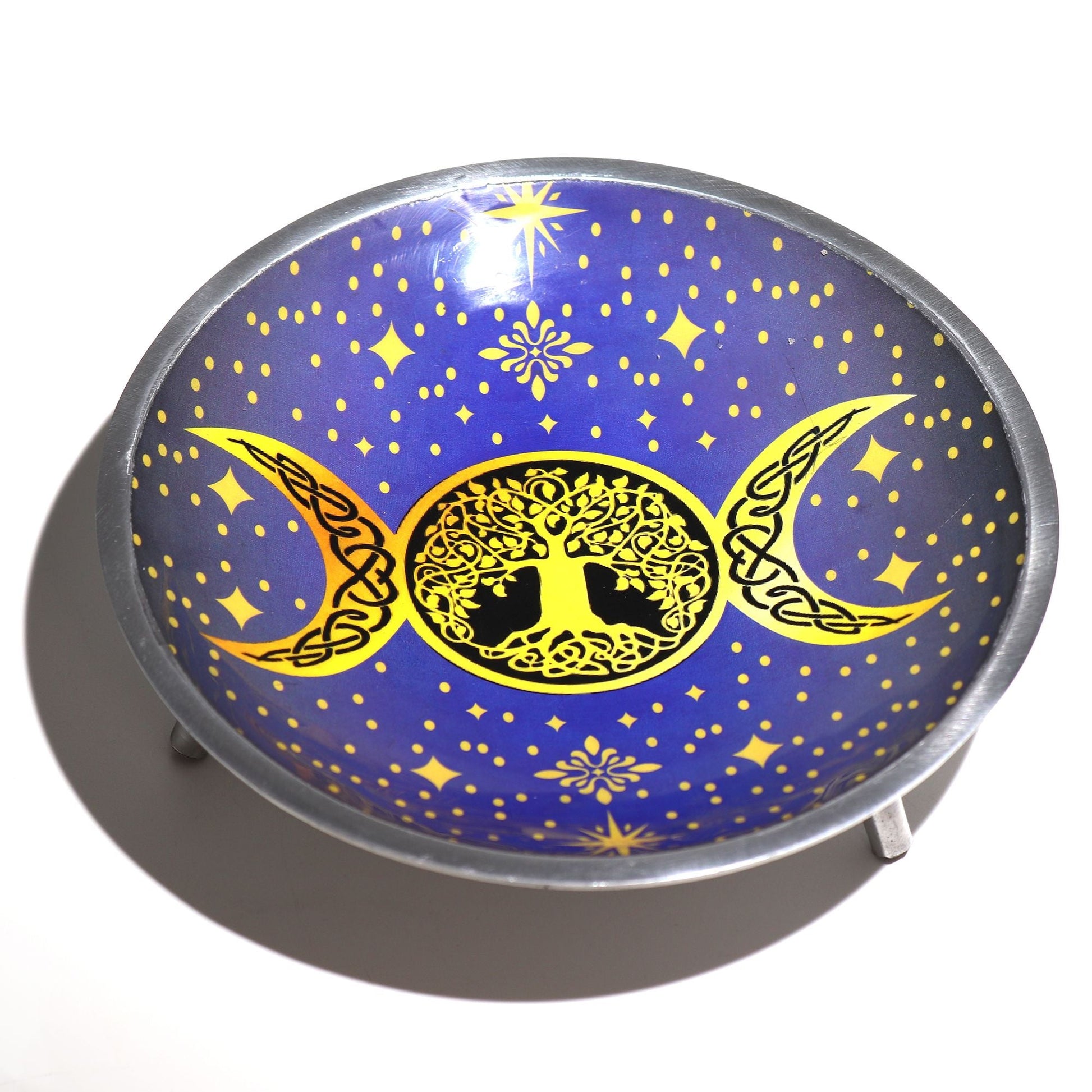 Triple Leg Enamelled Offering Plate - Purple Triple Moon - Luna Panther