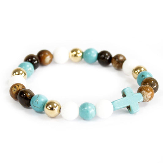 Polished Turquoise Cross / Royal Beads - Gemstone Bracelet featuring natural patterning and unique variations - Luna Panther