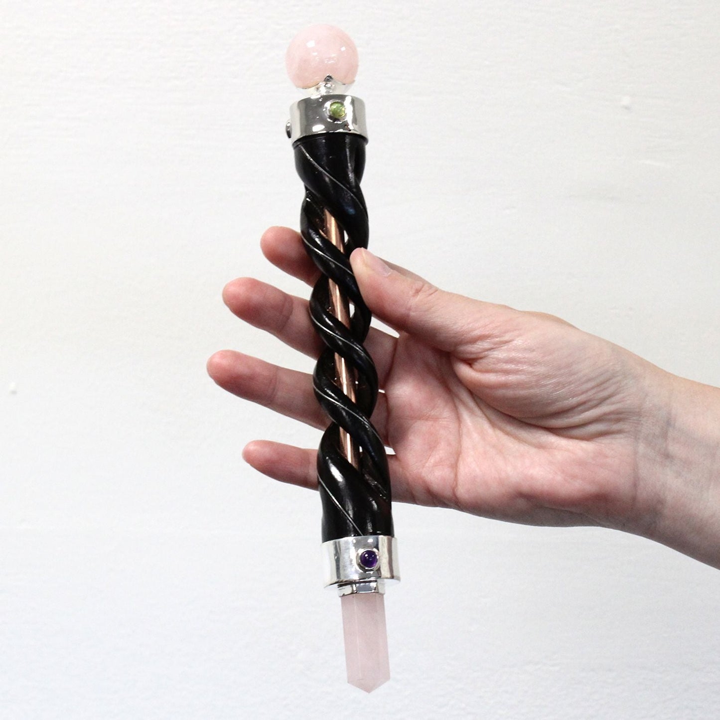 Polished Twisted Healing Wand - Silver Rock Quartz Sphere featuring natural patterning and unique variations - Luna Panther