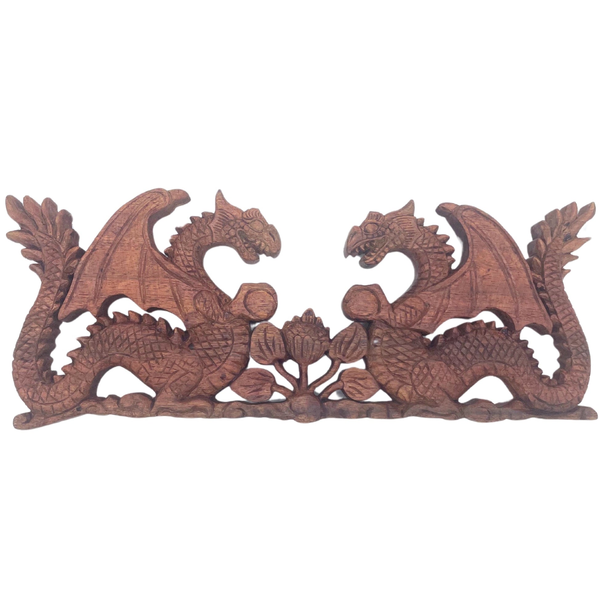 Polished Two Facing Dragon Plaque Carving - 40x15cm featuring natural patterning and unique variations - Luna Panther