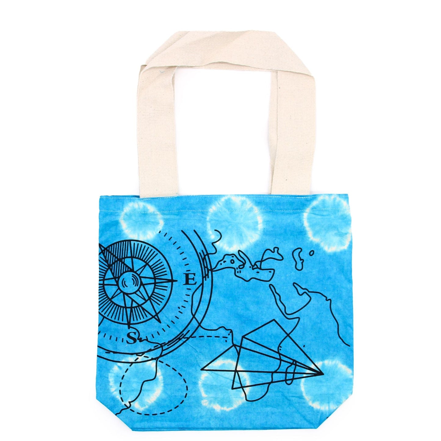 Polished Tie-Dye Cotton Bag (6oz) - 38x42x12cm - Compass - Blue - Natural Handle featuring natural patterning and unique variations - Luna Panther