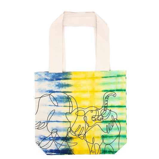 Polished Tie-Dye Cotton Bag (6oz) - 38x42x12cm - Elephants - Multi - Natural Handle featuring natural patterning and unique variations - Luna Panther