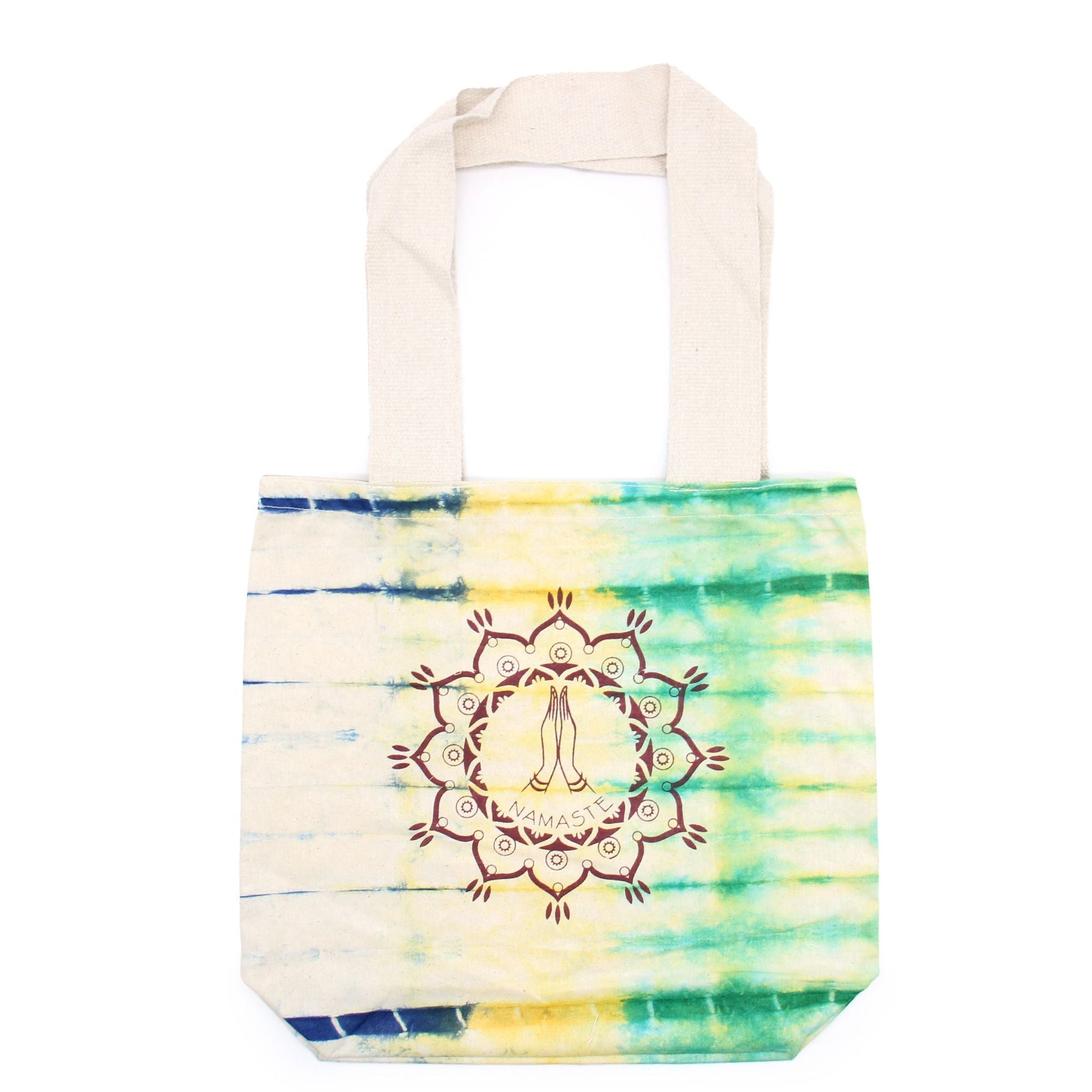 Polished Tie-Dye Cotton Bag (6oz) - 38x42x12cm - Namaste Hands - Multi - Natural Handle featuring natural patterning and unique variations - Luna Panther