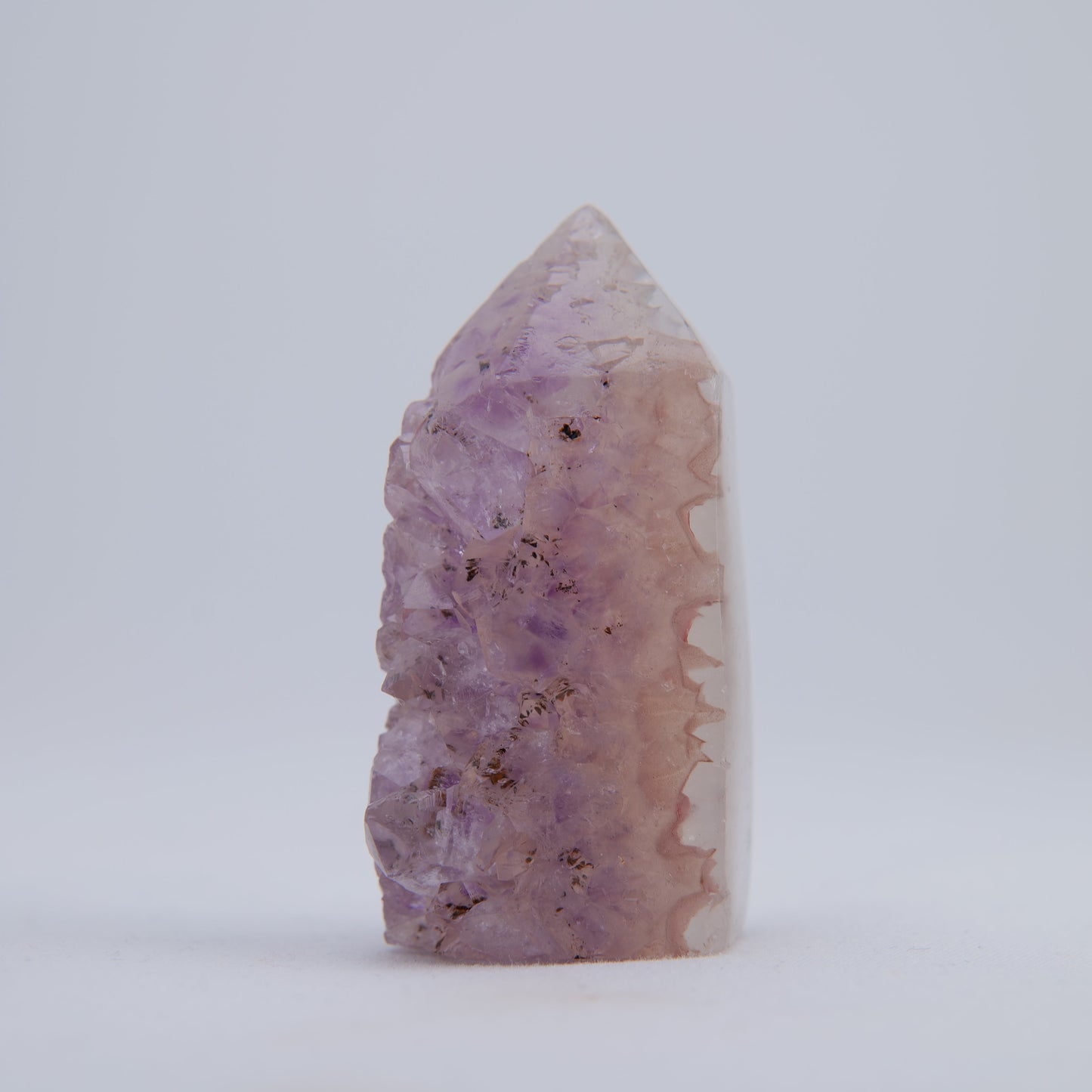 Polished tip and lavender druzy detail on Uruguay amethyst point