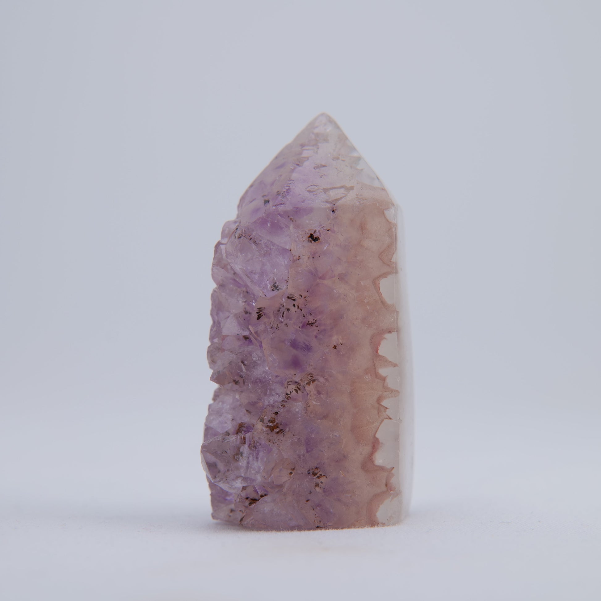 Polished tip and lavender druzy detail on Uruguay amethyst point