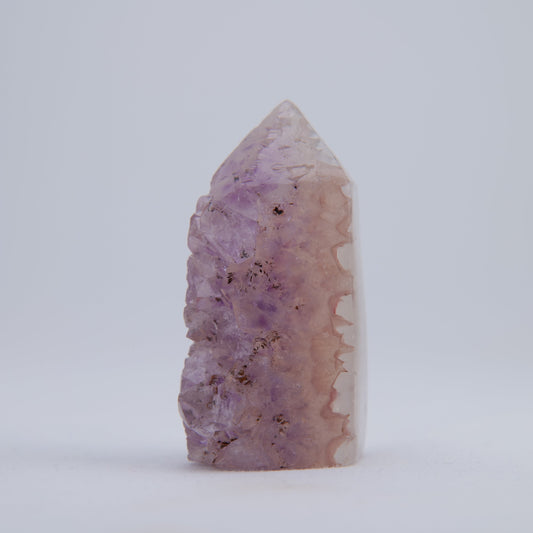 Polished tip and lavender druzy detail on Uruguay amethyst point alternate view