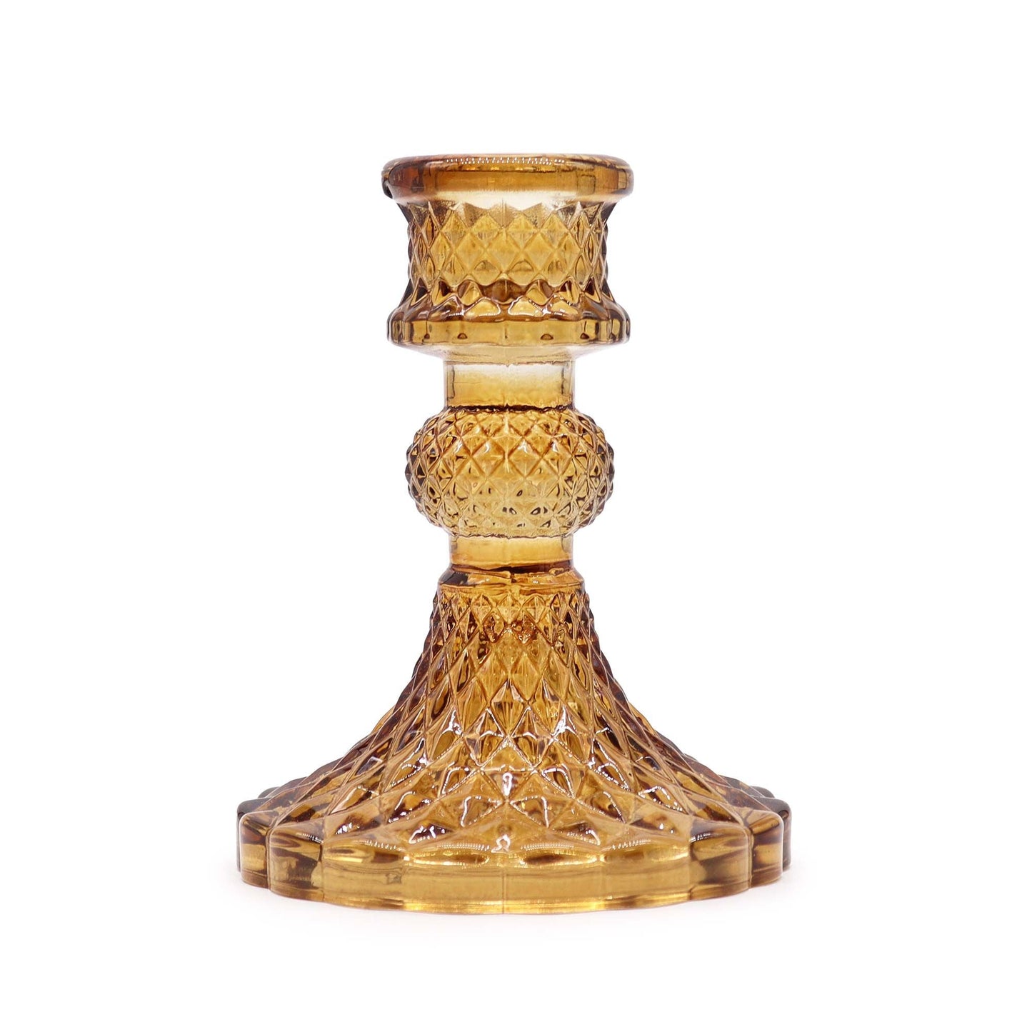 Polished Vintage Dinner Candle Holder - Antique Amber featuring natural patterning and unique variations - Luna Panther