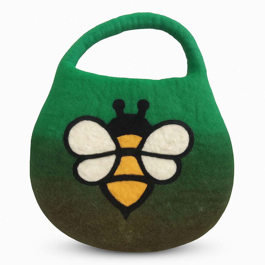 Polished Water Felted Bee Bag - One Handle with Magnet - Garden Greens featuring natural patterning and unique variations - Luna Panther