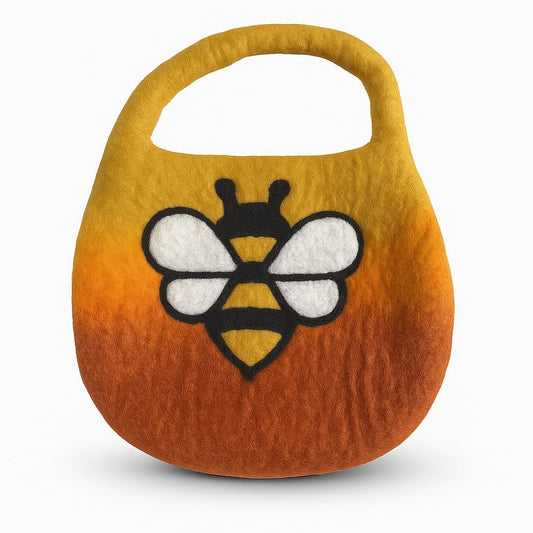 Polished Water Felted Bee Bag - One Handle with Magnet - Sunrise Orange featuring natural patterning and unique variations - Luna Panther