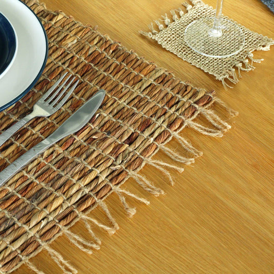 Water Hyacinth Natural Placemat - Robusta and Fringe - Luna Panther