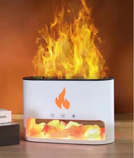 Polished White Blaze Aroma Diffuser - Himalayan Salt Chamber - USB-C - Flame Effect (Salt included) featuring natural patterning - Luna Panther