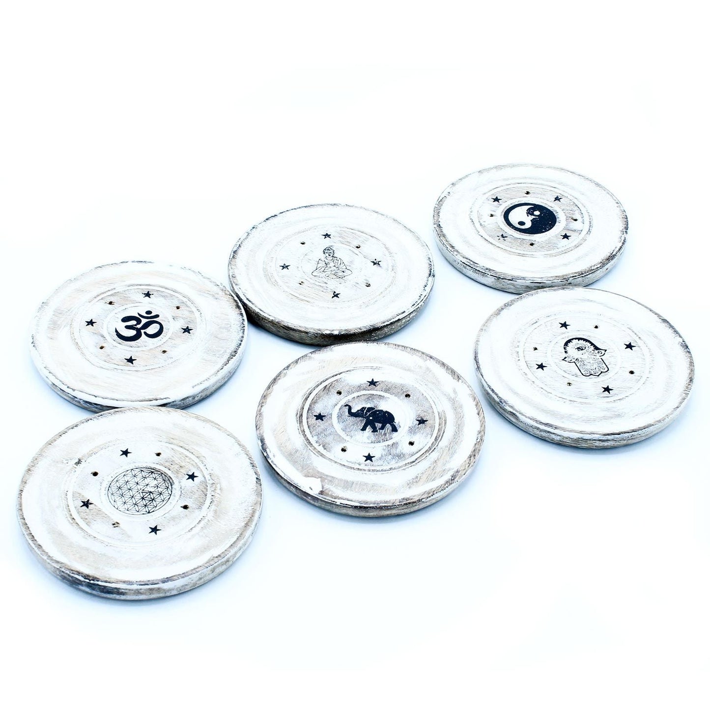Polished White Washed Incense Holder - Cone and Incense Disc featuring natural patterning and unique variations - Luna Panther