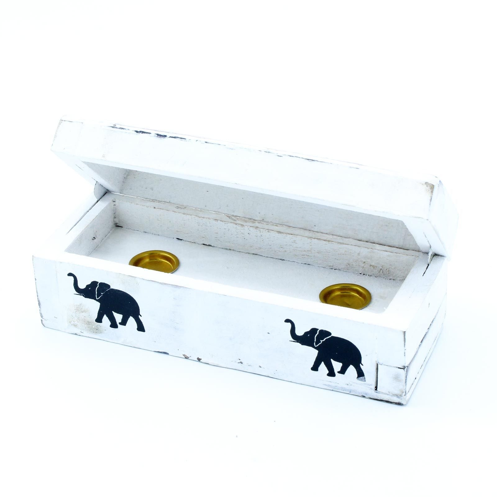 Polished White Washed Incense Holder - Cone Smoke Box 15 cm featuring natural patterning and unique variations - Luna Panther