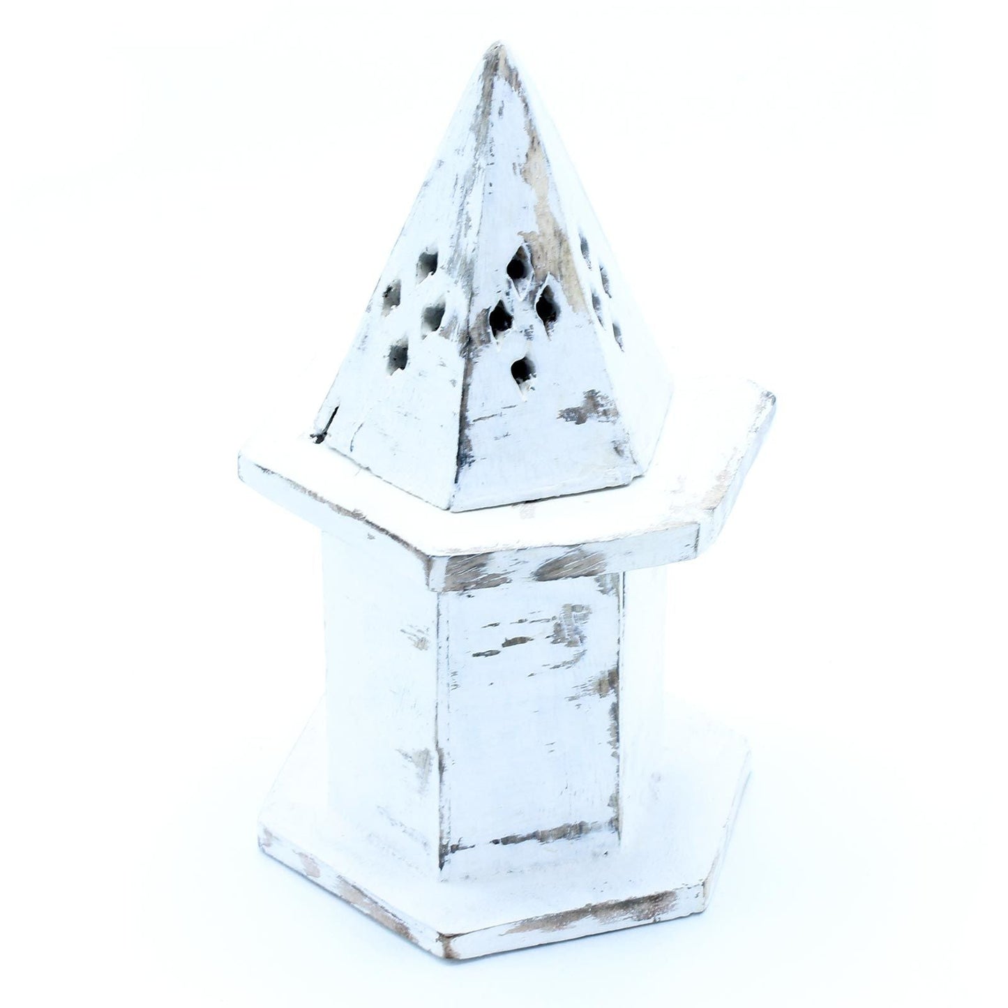 Polished White Washed Incense Holder - Pyramid Mini House featuring natural patterning and unique variations - Luna Panther