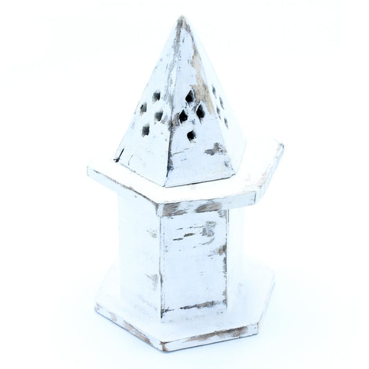 Polished White Washed Incense Holder - Pyramid Mini House featuring natural patterning and unique variations - Luna Panther