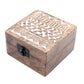 White Washed Wooden Box - 4x4 Aztec Design - Luna Panther