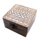 White Washed Wooden Box - 4x4 Aztec Design - Luna Panther
