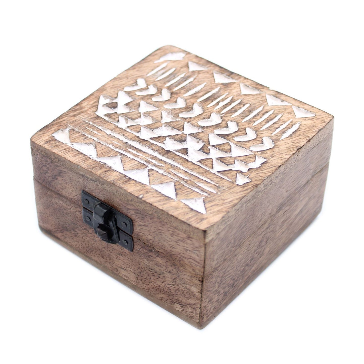 White Washed Wooden Box - 4x4 Aztec Design - Luna Panther