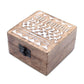 White Washed Wooden Box - 4x4 Aztec Design - Luna Panther