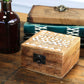 White Washed Wooden Box - 4x4 Aztec Design - Luna Panther