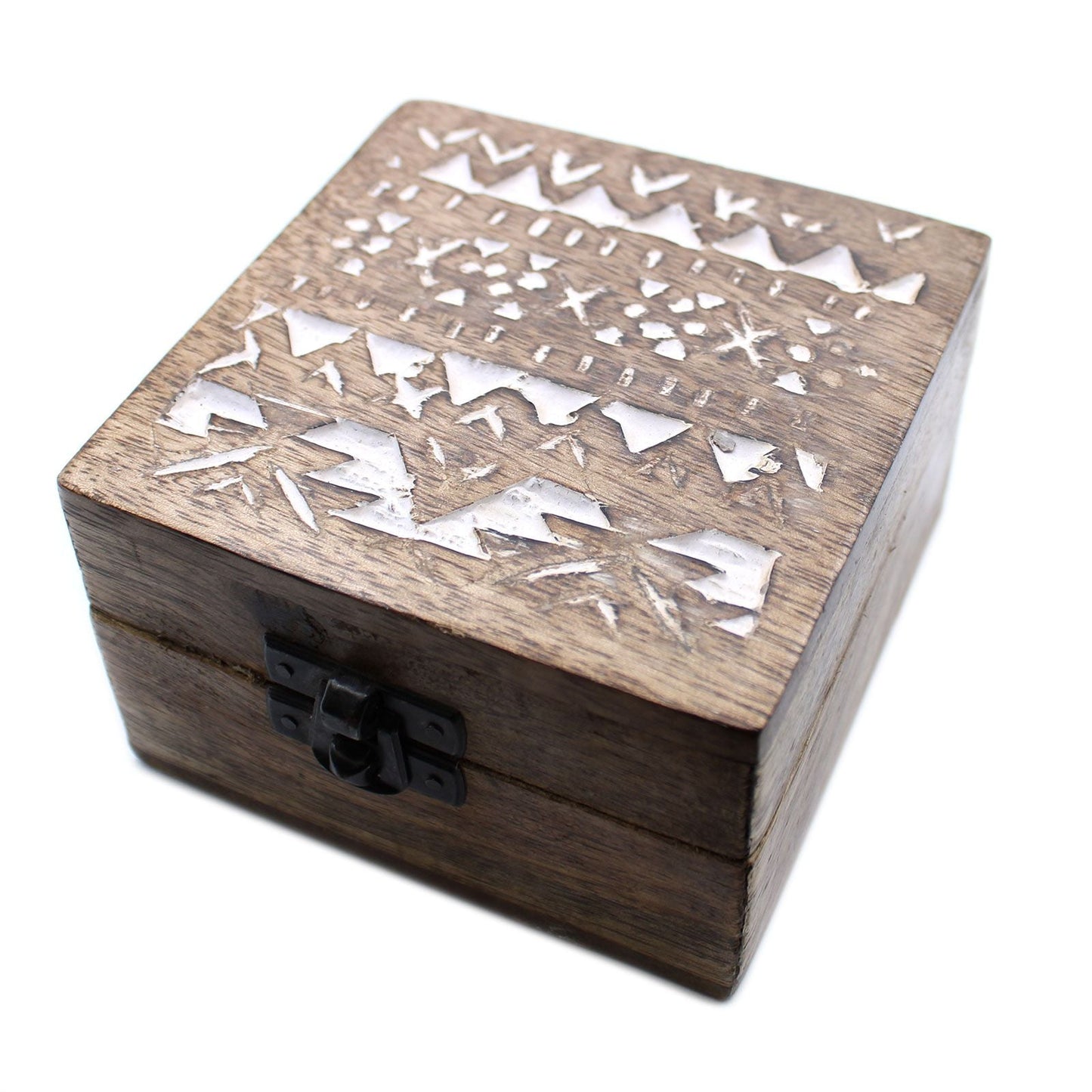 White Washed Wooden Box - 4x4 Slavic Design - Luna Panther