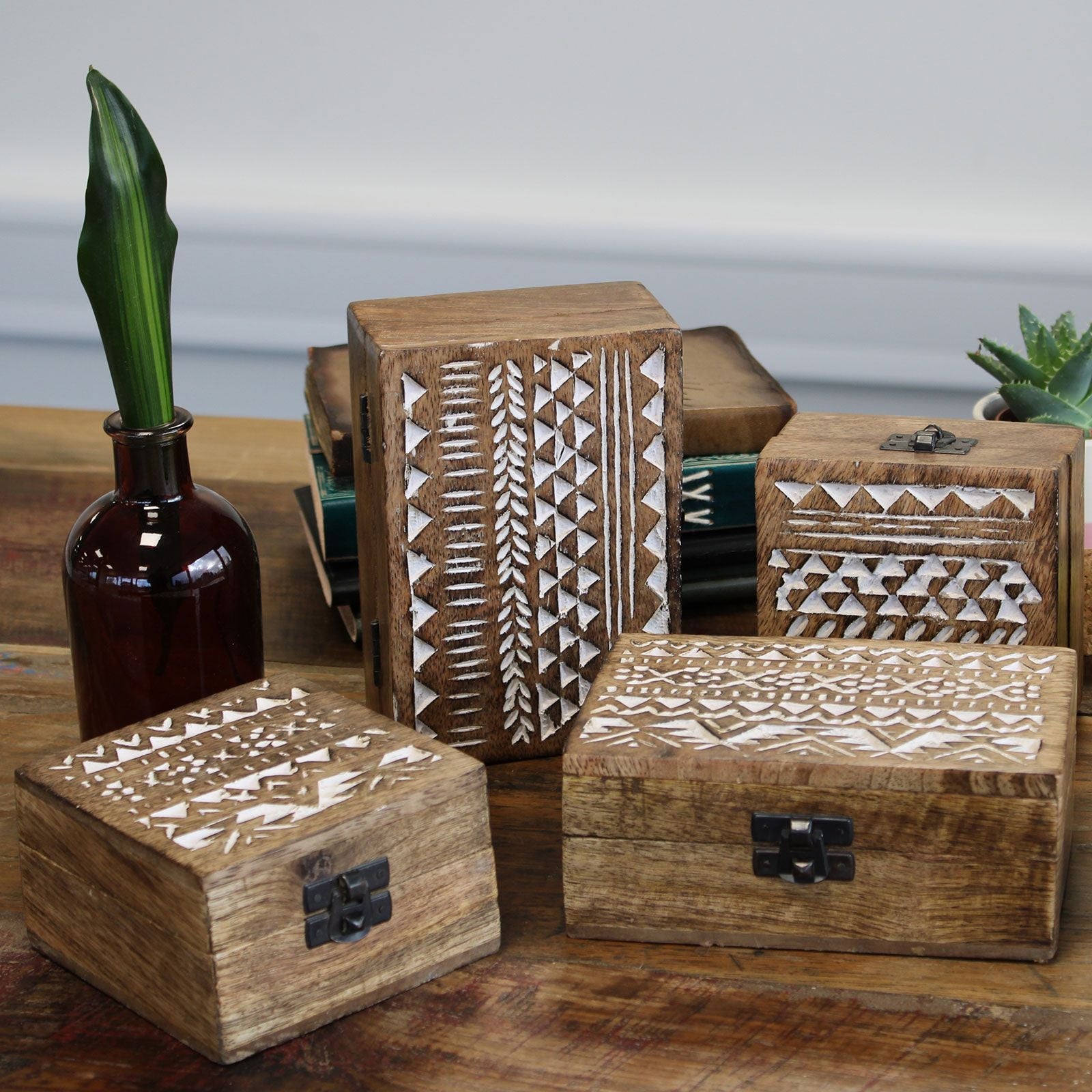 White Washed Wooden Box - 4x4 Slavic Design - Luna Panther