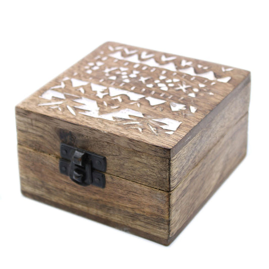 White Washed Wooden Box - 4x4 Slavic Design - Luna Panther