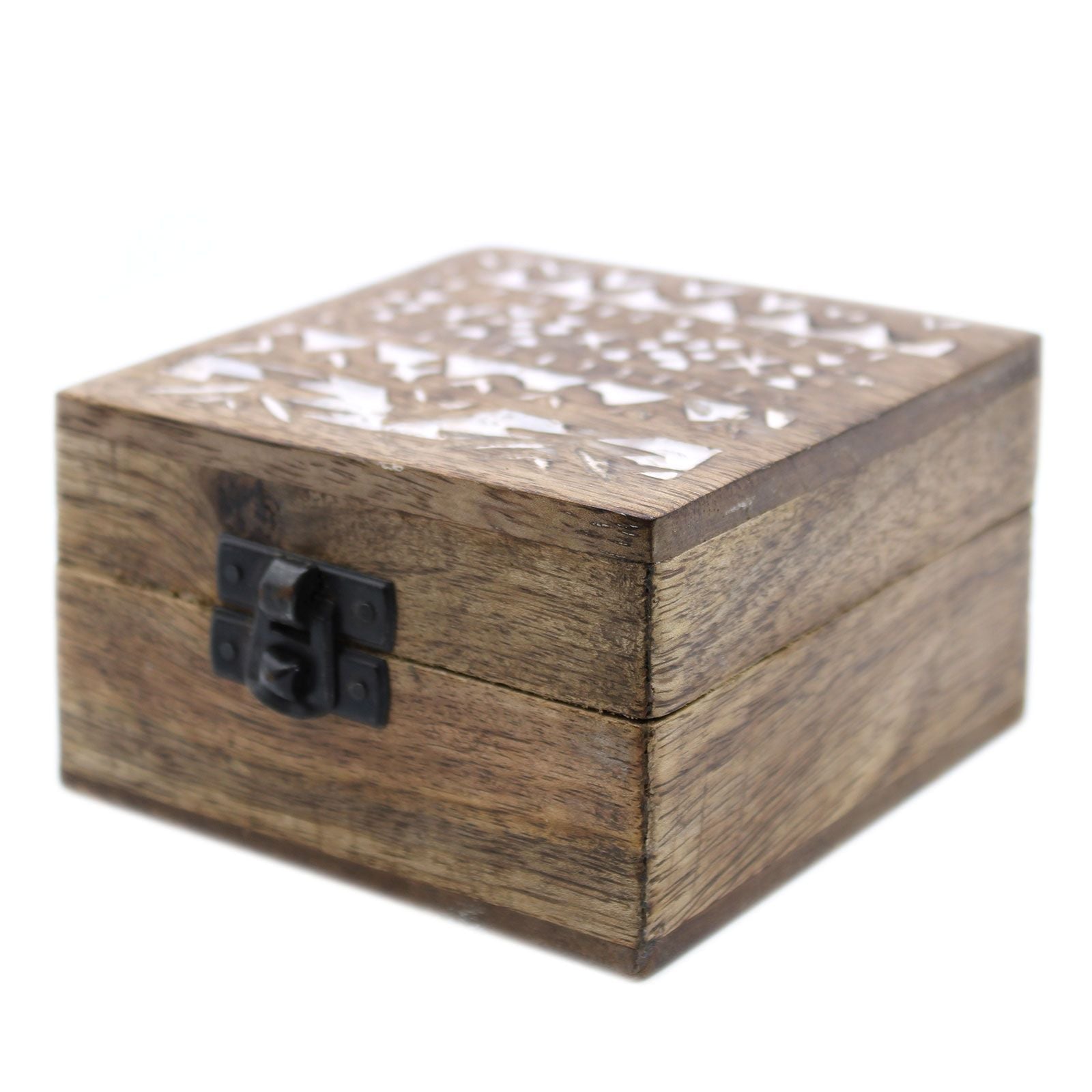 White Washed Wooden Box - 4x4 Slavic Design - Luna Panther