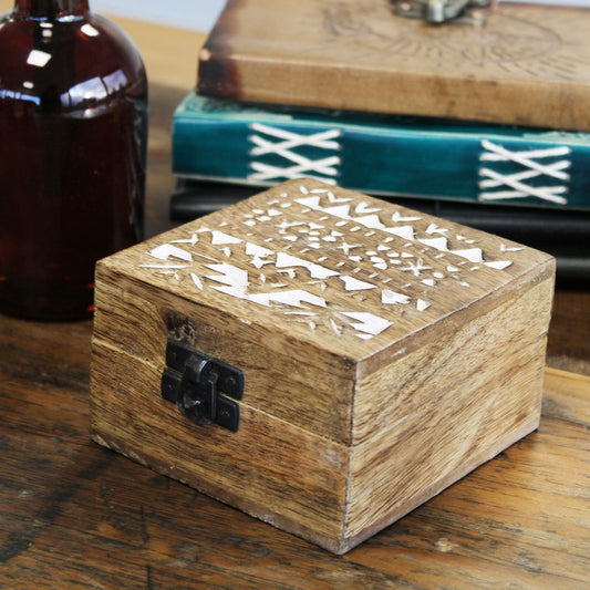 White Washed Wooden Box - 4x4 Slavic Design - Luna Panther alternate view