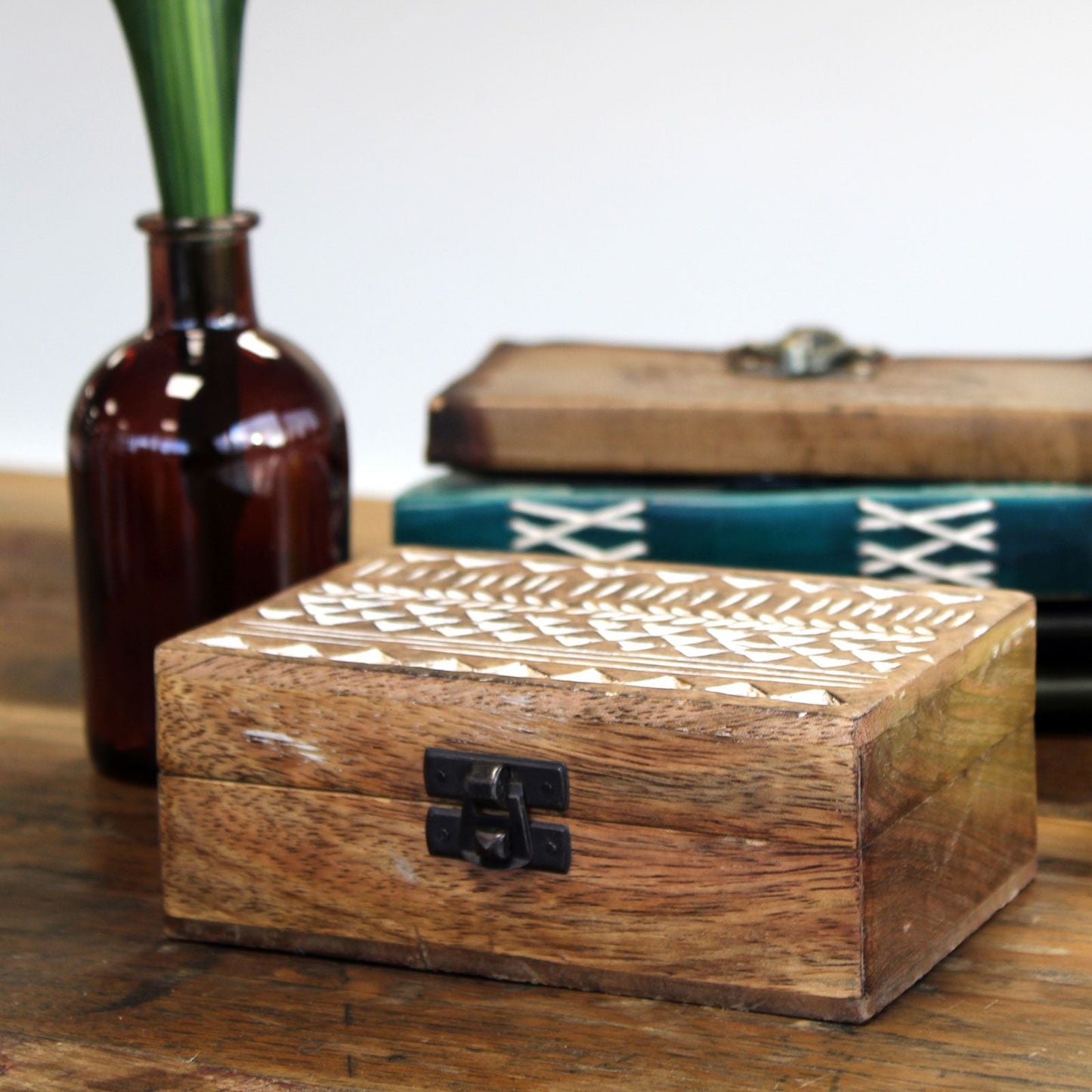 White Washed Wooden Box - 6x4 Slavic Design - Luna Panther