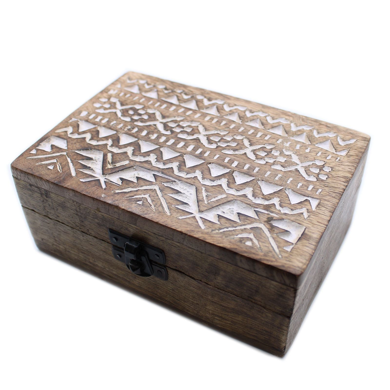 White Washed Wooden Box - 6x4 Slavic Design - Luna Panther