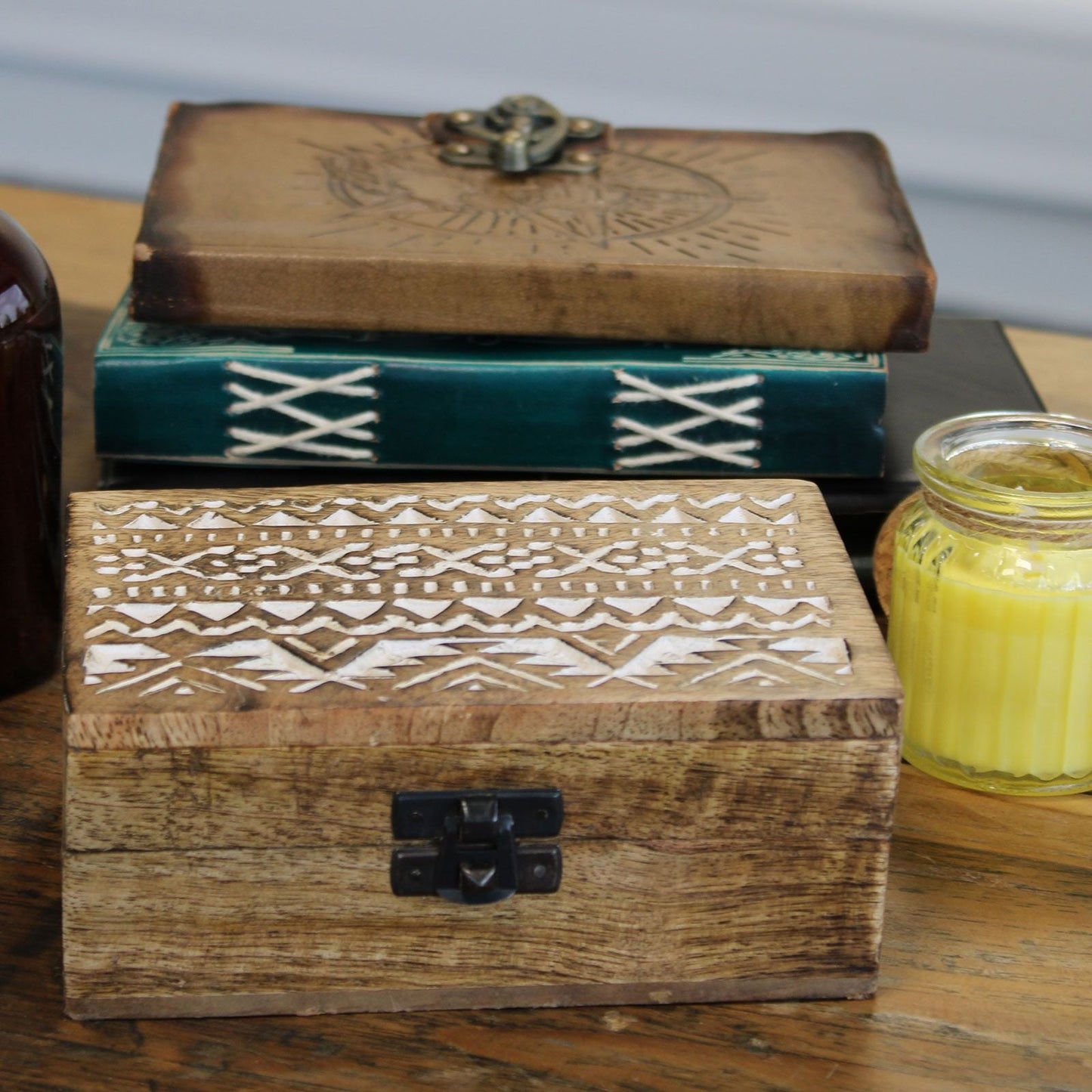 White Washed Wooden Box - 6x4 Slavic Design - Luna Panther