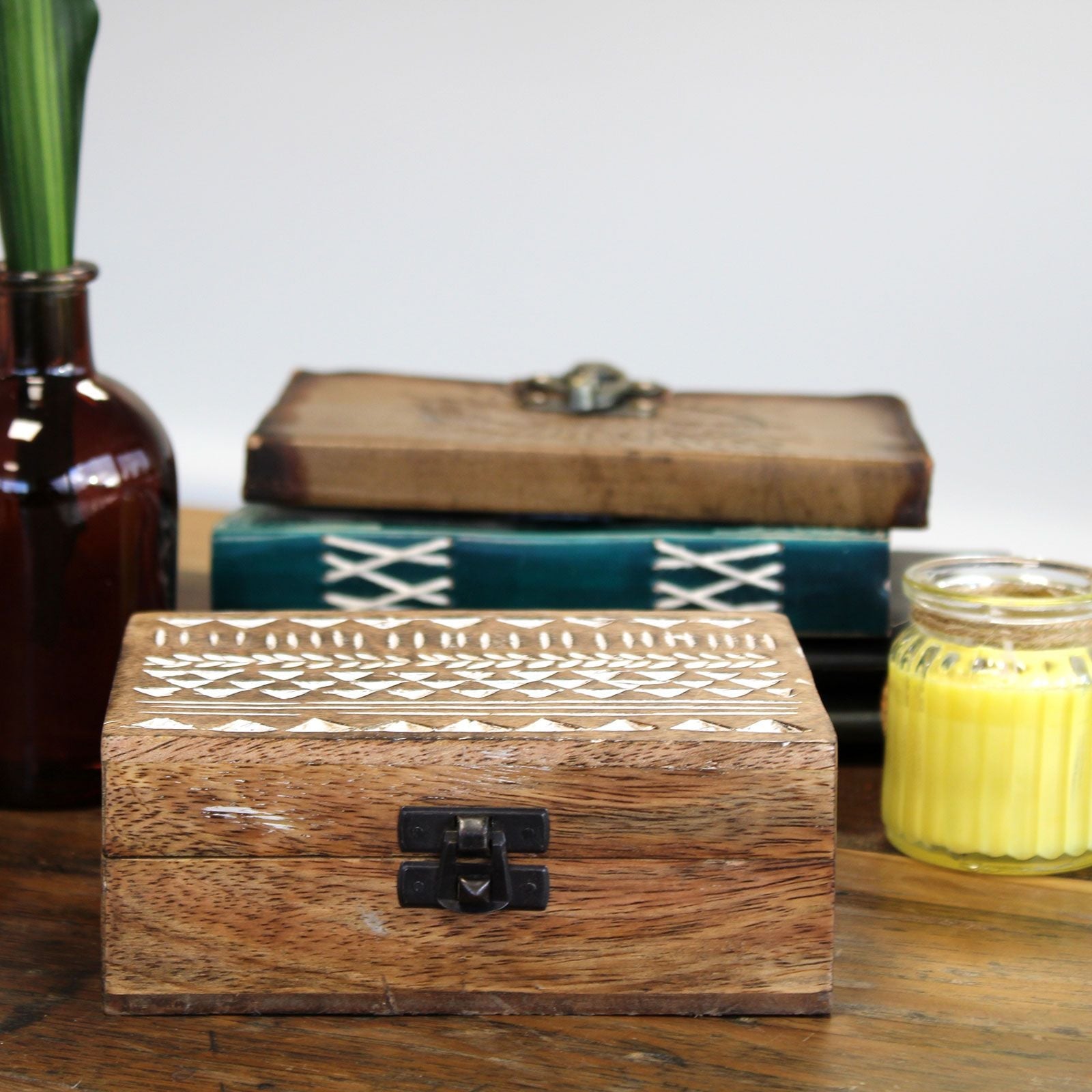 White Washed Wooden Box - 6x4 Slavic Design - Luna Panther