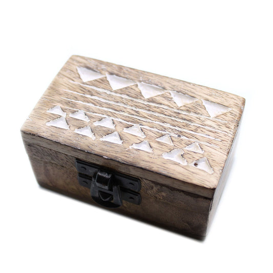 White Washed Wooden Box - Pill Box Aztec Design - Luna Panther alternate view