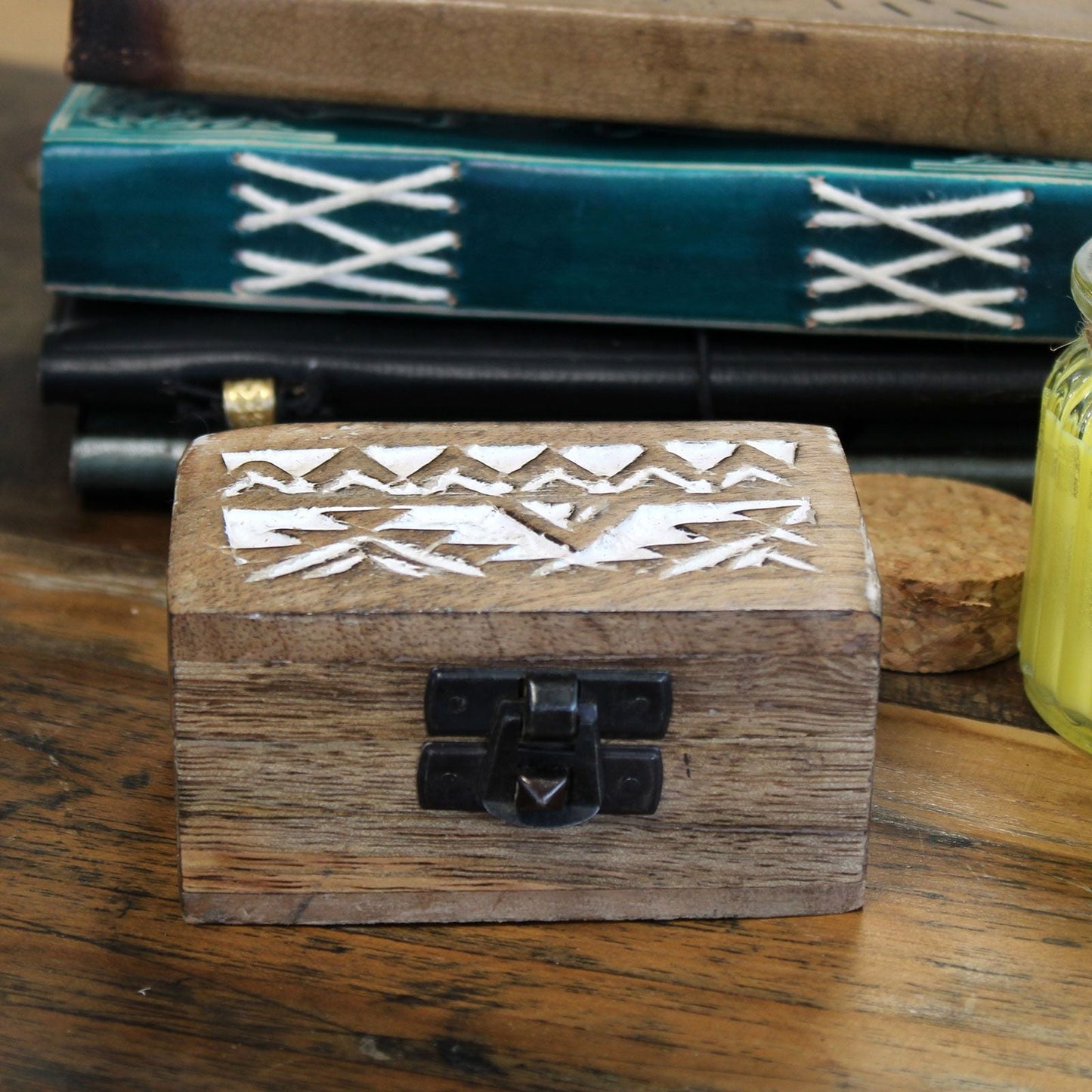 White Washed Wooden Box - Pill Box Slavic Design - Luna Panther