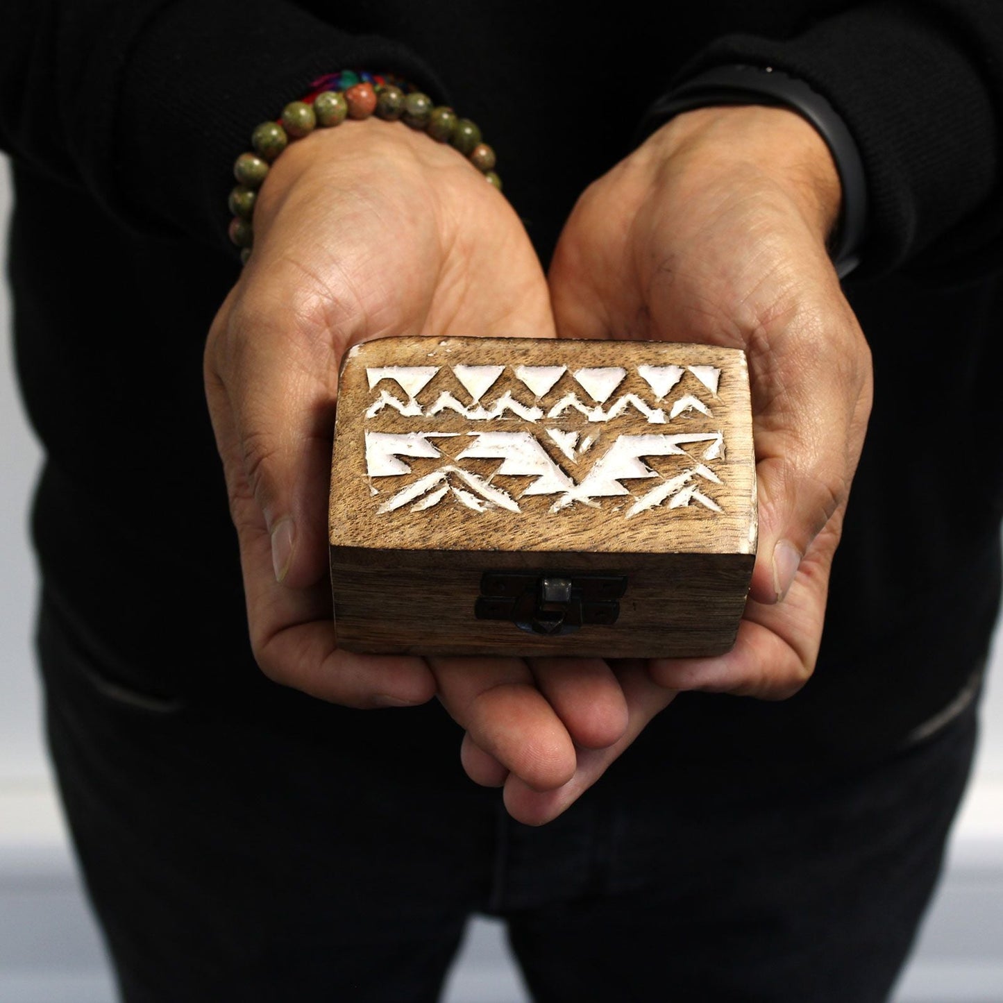 White Washed Wooden Box - Pill Box Slavic Design - Luna Panther