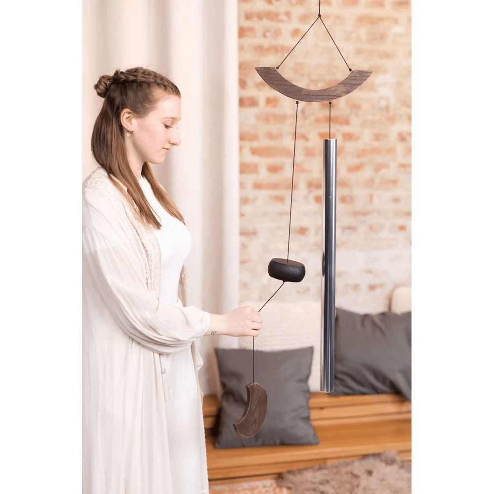 Polished Wind Chimes Moon Meditation Chime 49 125 Cm 432 Hz Curved Suspension Silver Mmc49S featuring natural patterning and unique variations - Luna Panther