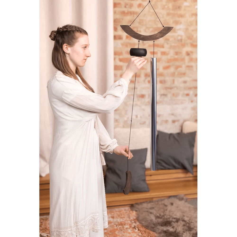 Polished Wind Chimes Moon Meditation Chime 49 125 Cm 432 Hz Curved Suspension Silver Mmc49S featuring natural patterning and unique variations - Luna Panther