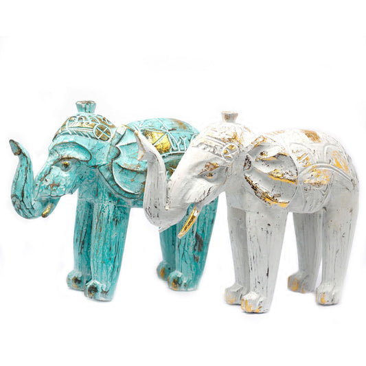 Wood Carved Elephant – Turquoise Gold - Luna Panther