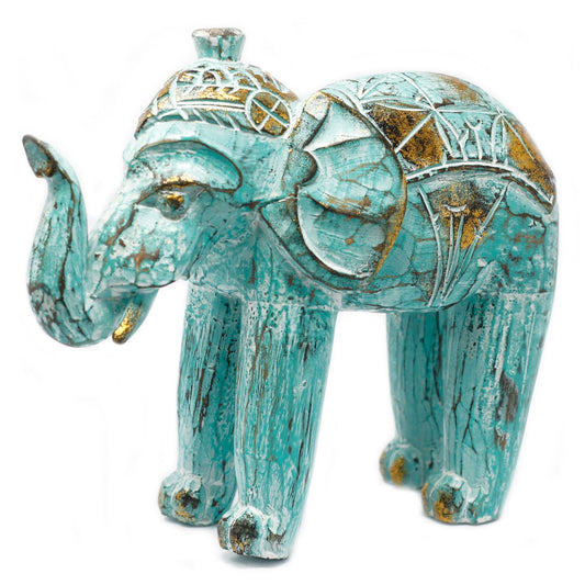 Wood Carved Elephant – Turquoise Gold - Luna Panther alternate view
