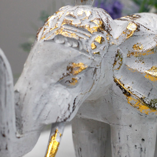 Wood Carved Elephant – White Gold - Luna Panther